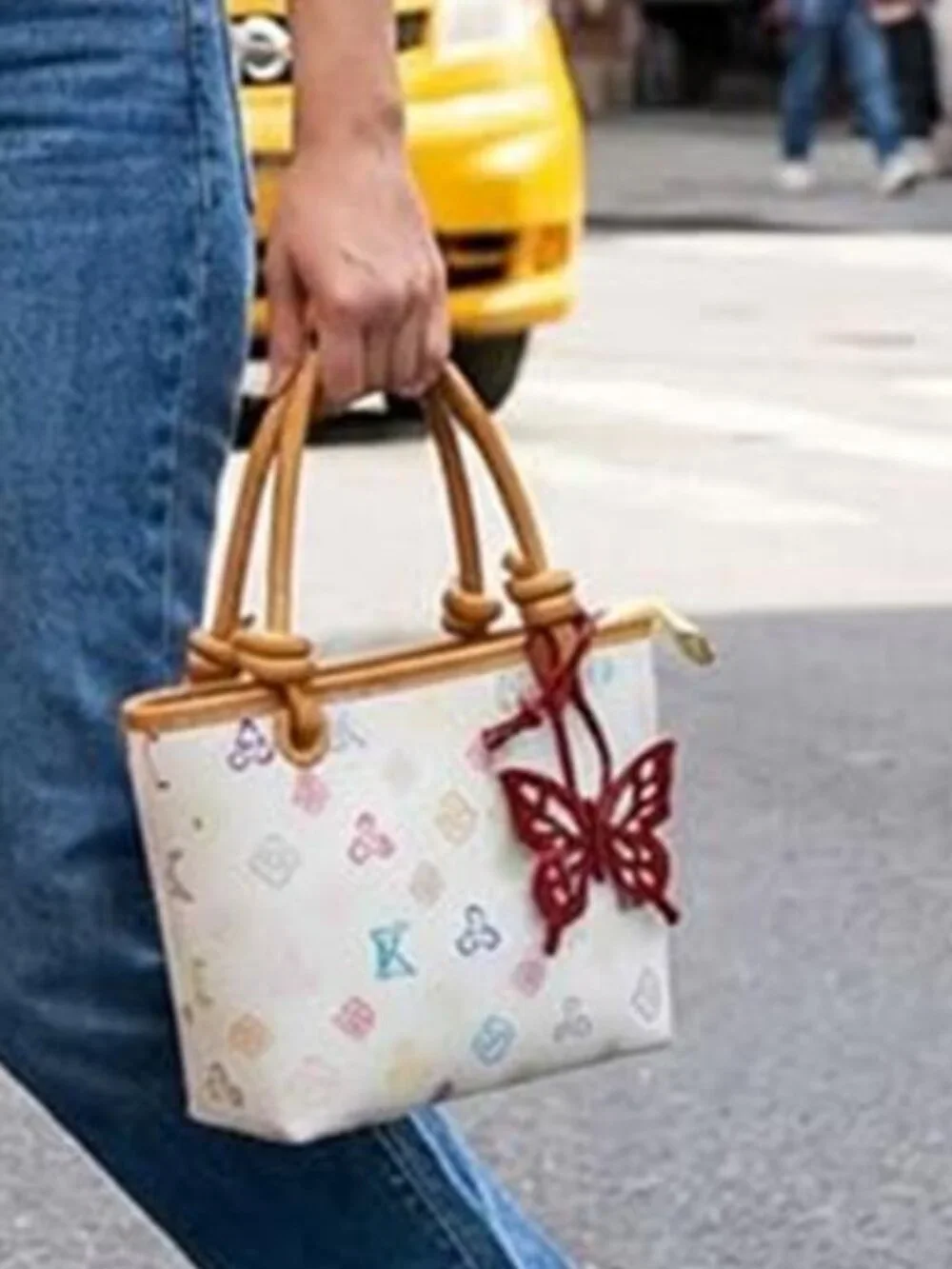 Pink Butterfly Bag Charm Faux Leather Purse Tote Keychain Accessory
